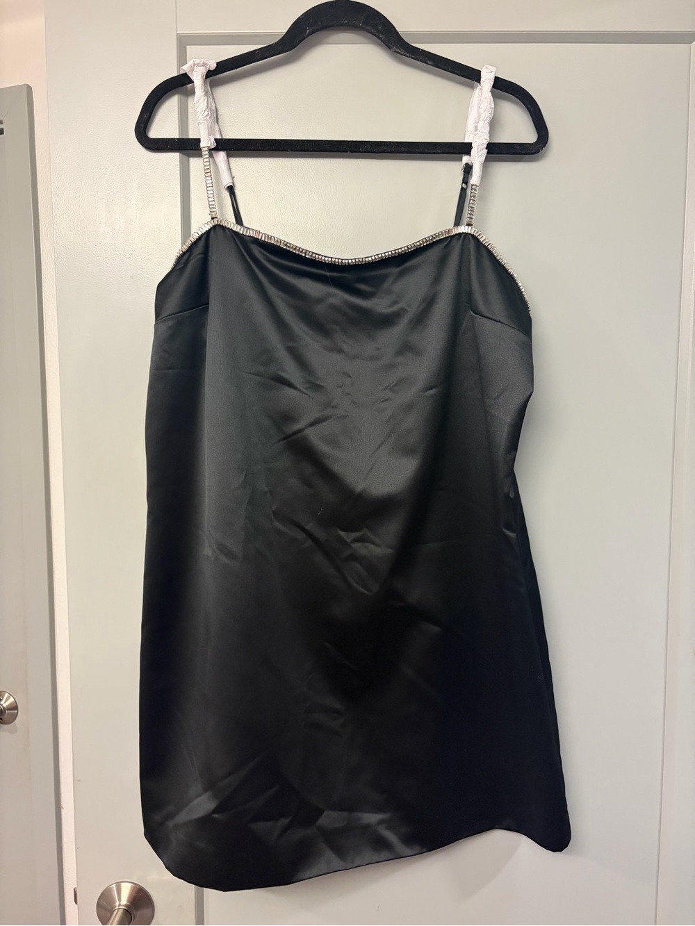 Abercrombie & Fitch Black Satin Slip with Rhinestone Trim